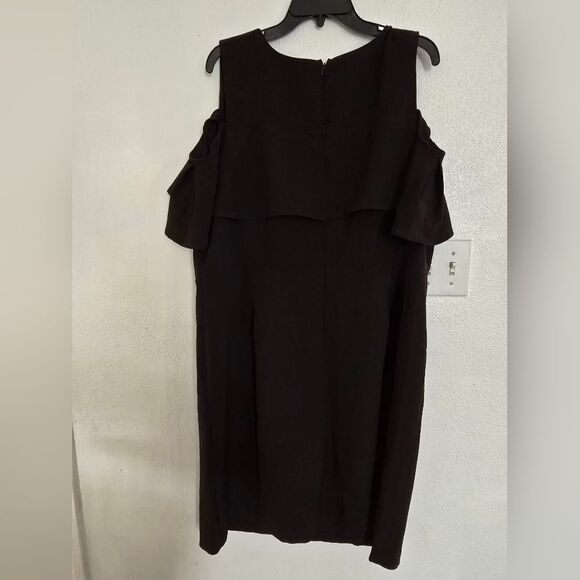 Eloquii Cold Shoulder Ruffle Sheath Dress In Black Plus Size 22 - Picture 8 of 11